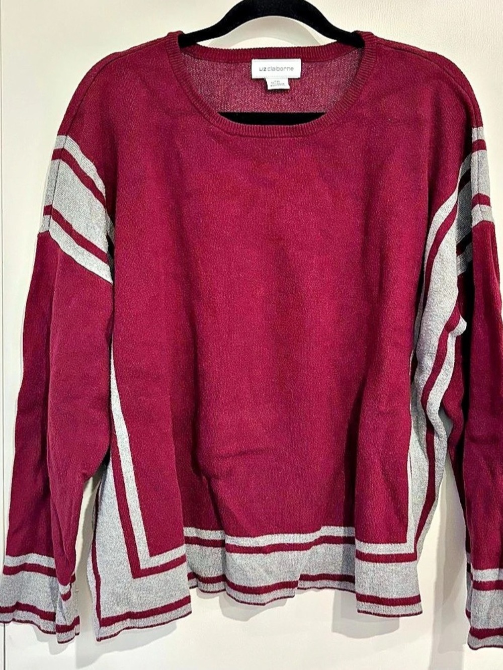 Liz Claiborne Color Block Sweater in Burgundy & Gray XXL